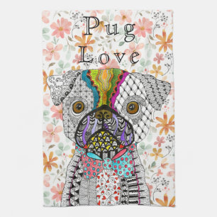 Cute Pug Dog Love Kitchen Towel