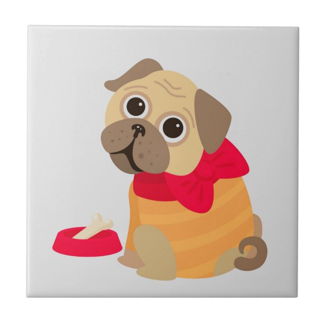 Cute pug dog lover ceramic tile (Front)