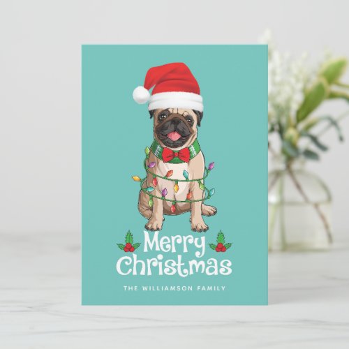 Cute Pug Dog Merry Christmas Card