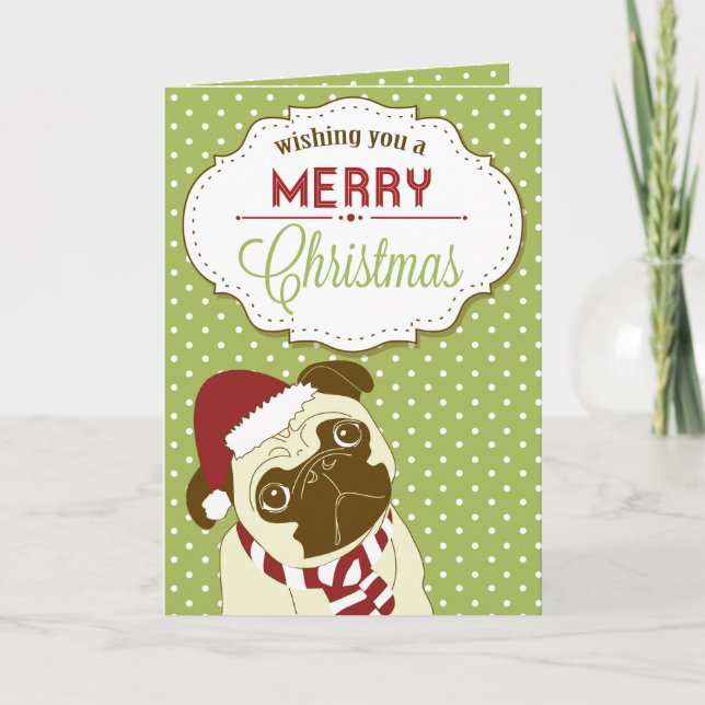 Cute Pug Dog Merry Christmas Holiday Card (Front)