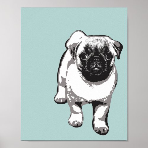 Cute Pug Dog Modern Art Poster Green Black  White
