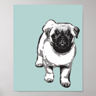 Cute Pug Dog Modern Art Poster Green Black & White