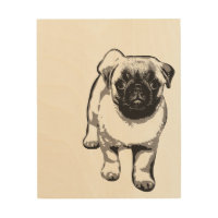 Cute Pug Dog Modern Wood Art Black & White