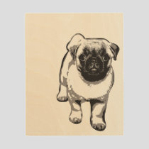 Cute Pug Dog Modern Wood Art Black & White
