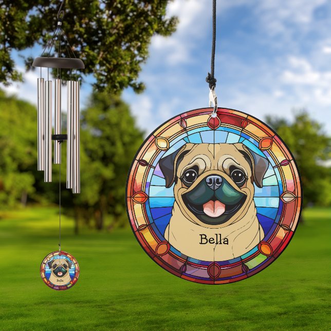 Cute Pug Dog Monogram Artsy Decorative Wind Chime (Outdoor)