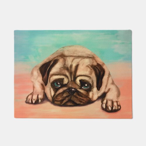 Cute Pug dog pastel Doormat