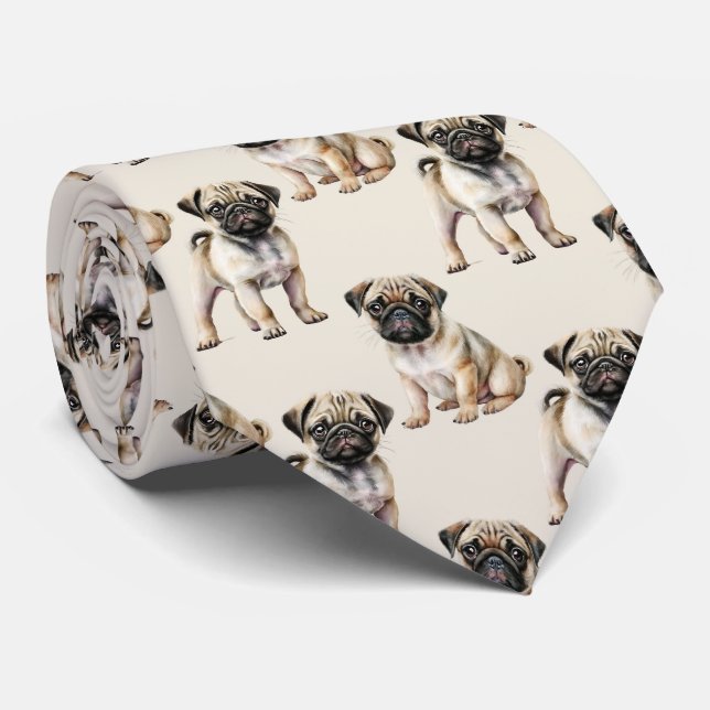 Cute Pug Dog Pattern Neck Tie (Rolled)