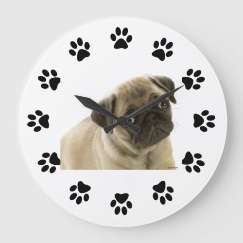 CUTE PUG DOG PAWS WALL CLOCK