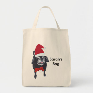 Cute Pug Dog Personalized Christmas Tote Bags