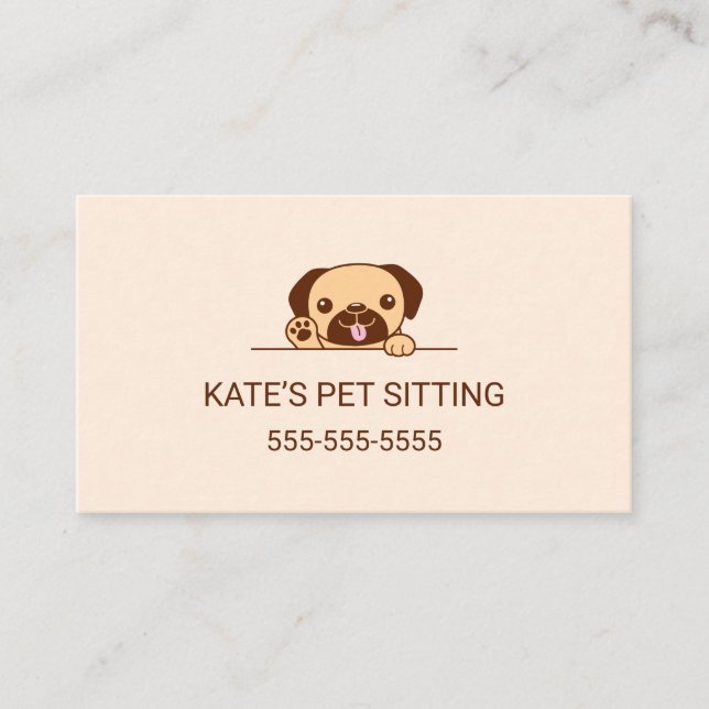 Cute Pug Dog Pet Sitting Service Business Card (Front)