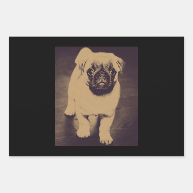 Cute Pug Dog Portrait Wrapping Paper Sheets (Front)