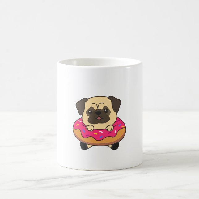 Cute Pug Dog Puppy Dogs Loaf Of Donut Pink Coffee Mug (Center)