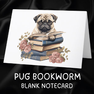 Cute Pug Dog Reading Books Hello Thinking of You Card