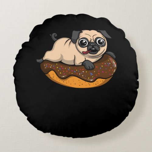 Cute Pug Dog Riding Donut Funny Pet Round Pillow