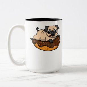 Cute Pug Dog Riding Donut Funny Pet Two-Tone Coffee Mug