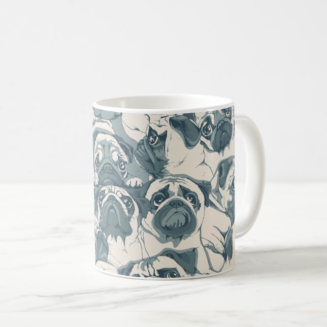 Cute Pug Dog Seamless Pattern Coffee Mug (Front Right)