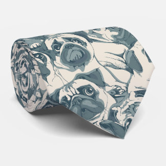 Cute Pug Dog Seamless Pattern Neck Tie