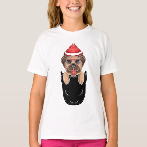 Cute Pug Dog Sits in Pocket Girl T_Shirt