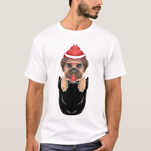 Cute Pug Dog Sits in Pocket Men T_Shirt