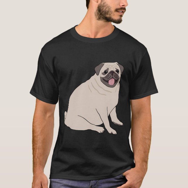 Cute Pug Dog Sitting T-Shirt (Front)