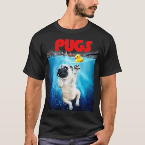 Cute Pug Dog Swimming in the New York Bay  T_Shirt