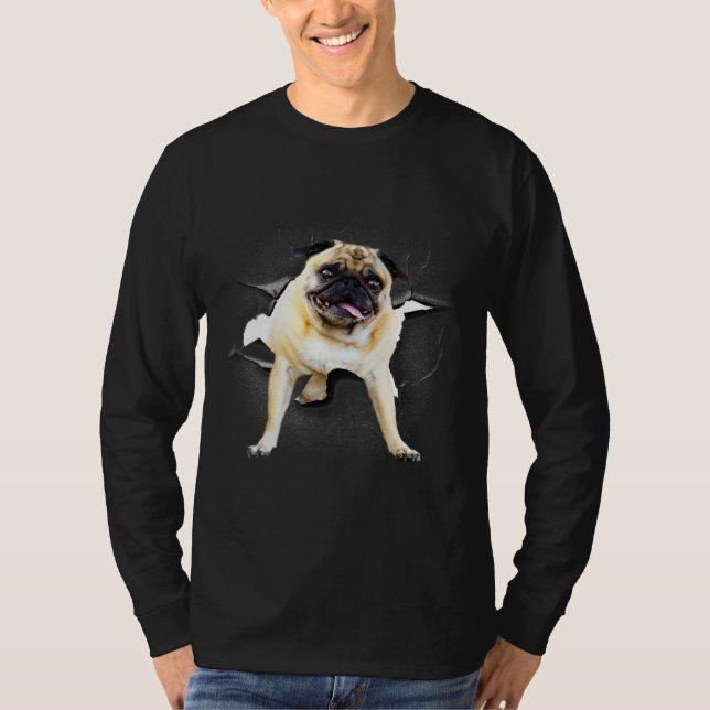 cute pug dog that bumps head cracked wall T-Shirt (Front)