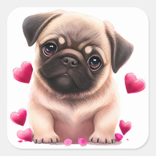 Cute Pug Dog Valentine  Square Sticker