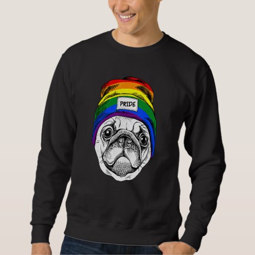 Cute Pug Dog Wearing Rainbow Pride Hat Lgbt Suppor Sweatshirt
