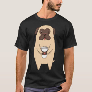 Cute Pug Dog With Coffee T-Shirt