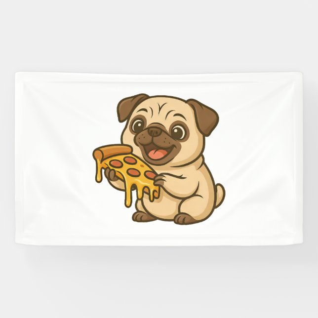 Cute pug dog with donut snacking dessert banner (Horizontal)