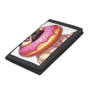 Cute pug dog with donut snacking dessert tri-fold wallet
