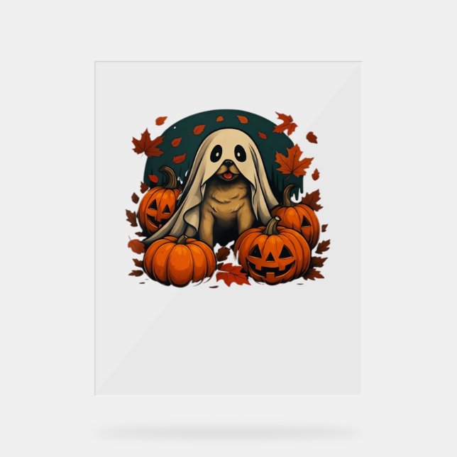 Cute Pug Dog With Pumpkins Fall Halloween Classic  Acrylic Sign (Front)