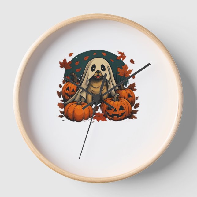 Cute Pug Dog With Pumpkins Fall Halloween Classic  Clock (Front)