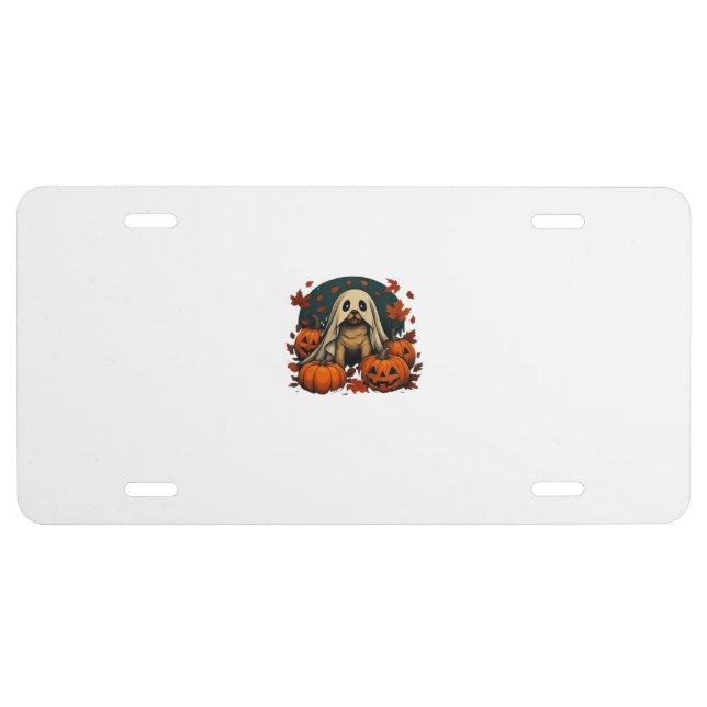 Cute Pug Dog With Pumpkins Fall Halloween Classic  License Plate (Front)
