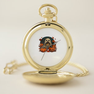 Cute Pug Dog With Pumpkins Fall Halloween Classic Pocket Watch