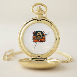 Cute Pug Dog With Pumpkins Fall Halloween Classic  Pocket Watch