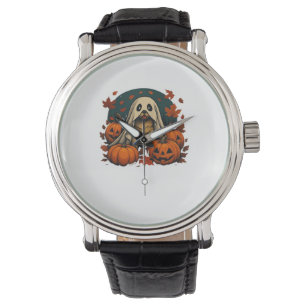 Cute Pug Dog With Pumpkins Fall Halloween Classic Watch