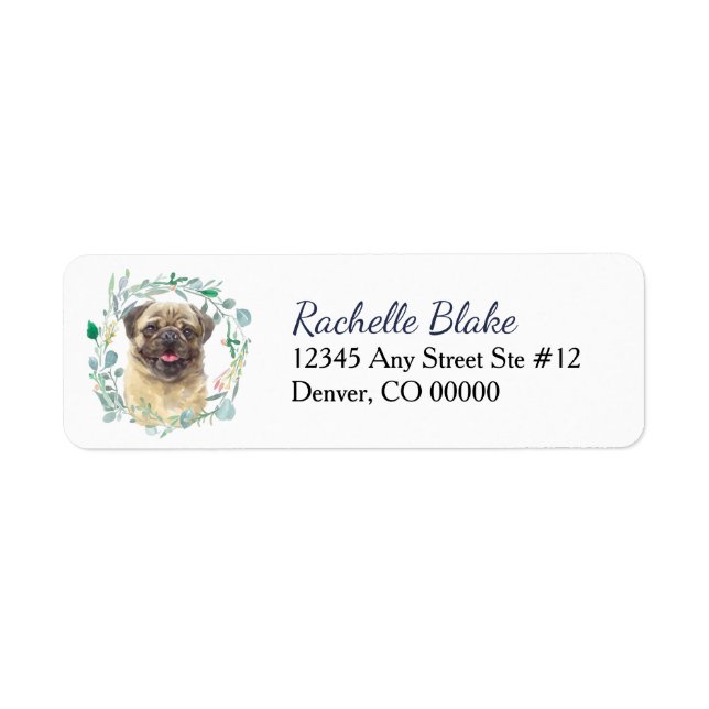 Cute Pug Dog Wreath Return Address Label (Front)