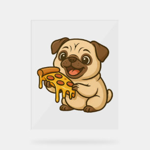 Cute pug donut cartoon funny munching  acrylic sign
