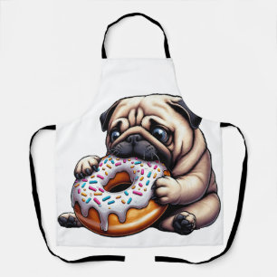 Cute pug donut cartoon funny munching apron