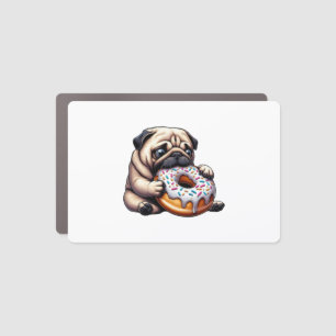 Cute pug donut cartoon funny munching car magnet
