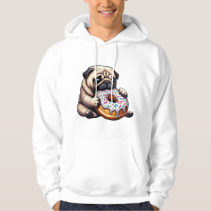 Cute pug donut cartoon funny munching hoodie