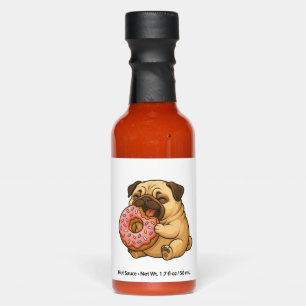 Cute pug donut cartoon funny munching hot sauces
