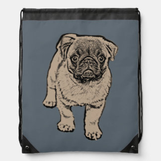 Cute Pug Drawstring Backpack - Gray