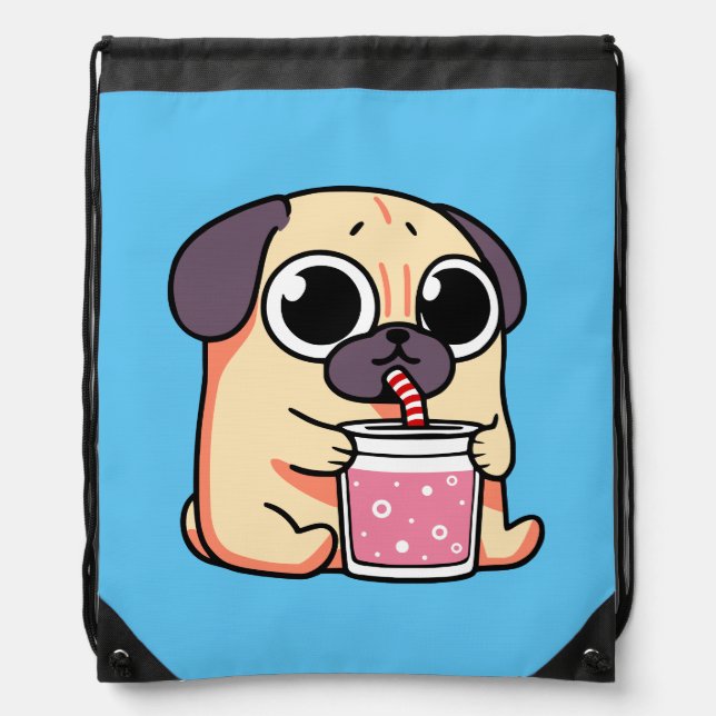 Cute Pug Drawstring Bag (Front)