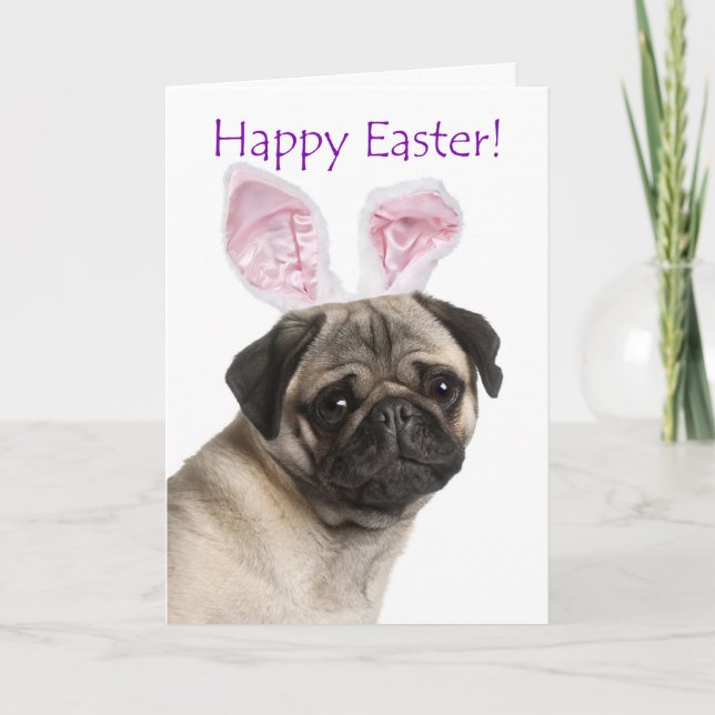 Cute Pug Easter Card (Front)