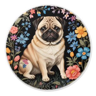 Cute Pug Elegant Colorful Floral Ceramic Knob