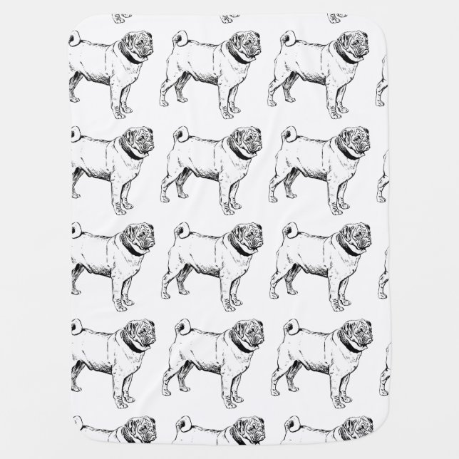 Cute Pug Elegant Dog Drawing Baby Blanket (Front)