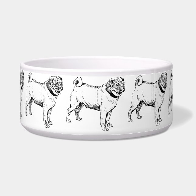 Cute Pug Elegant Dog Drawing Bowl (Front)
