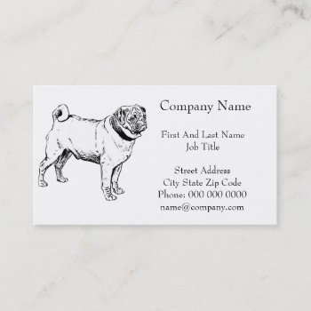 Cute Pug Elegant Dog Drawing Business Card by CorgisandThings at Zazzle